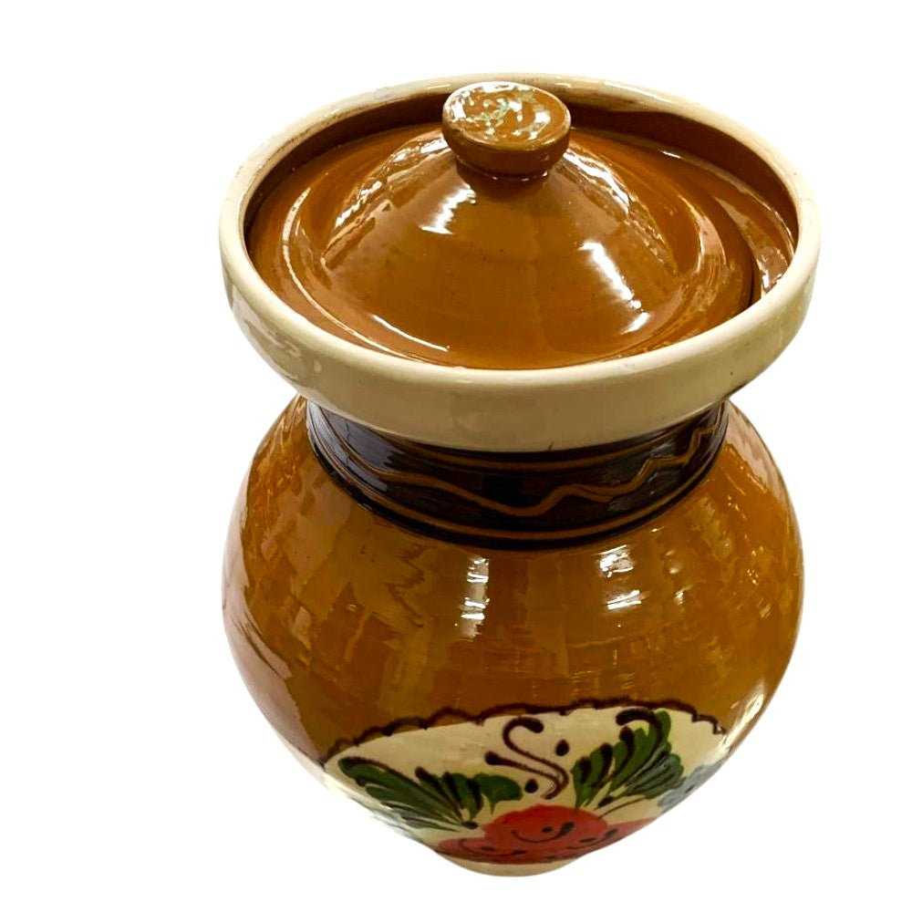 Ulcior Lapte din lut cu Capac, pictat Manual