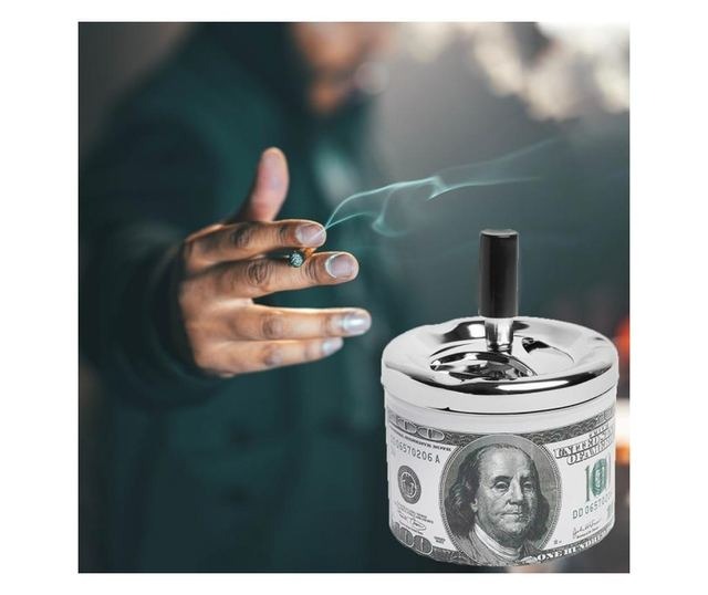 Scrumiera Rotativa din Metal, inchidere Etansa, 9x9 cm