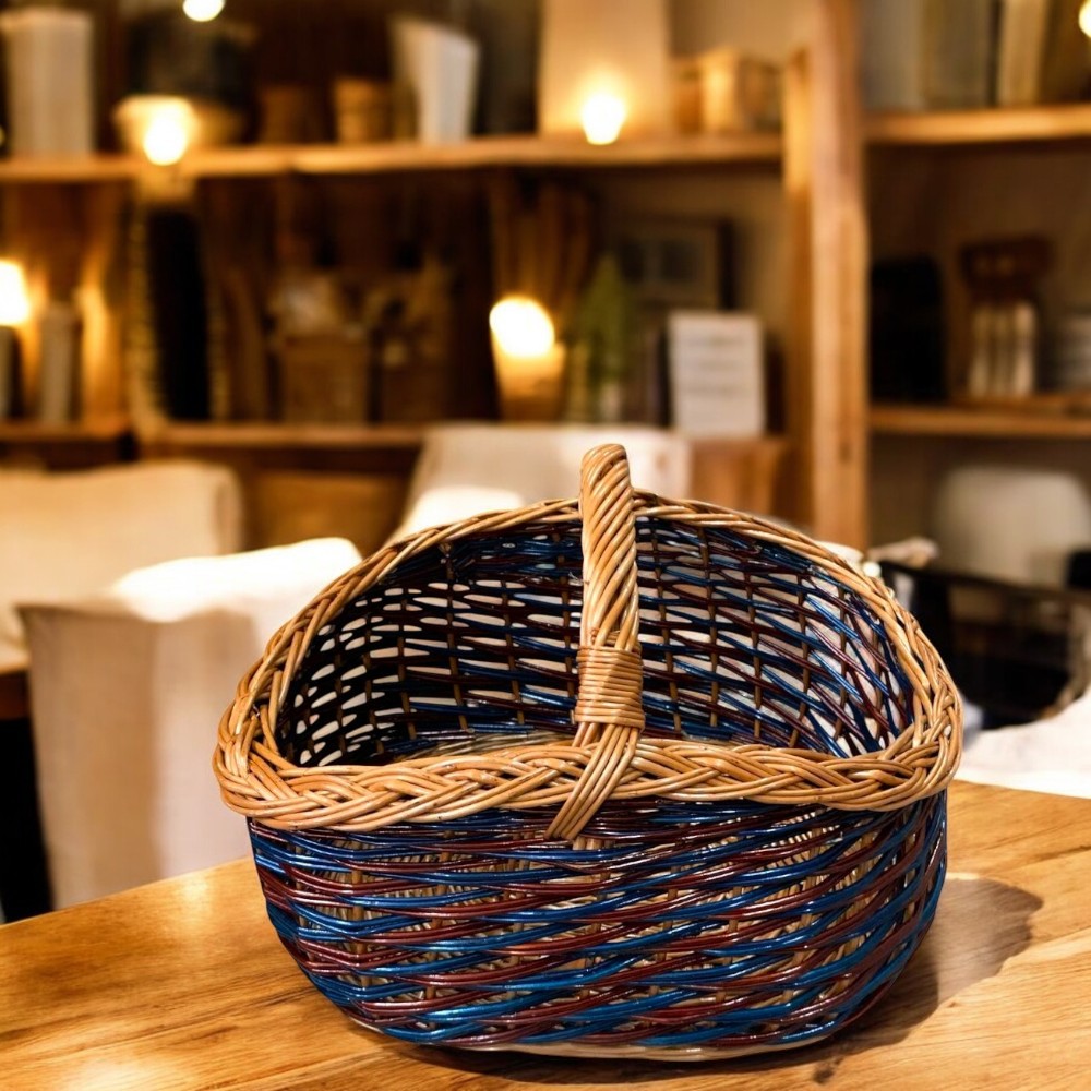 Cos de cumparaturi/picnic din rachita, 36x26 cm albastru-rosu