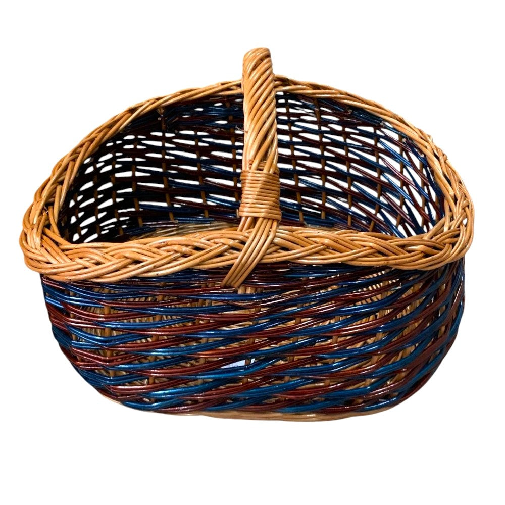 Cos de cumparaturi/picnic din rachita, 36x26 cm albastru-rosu