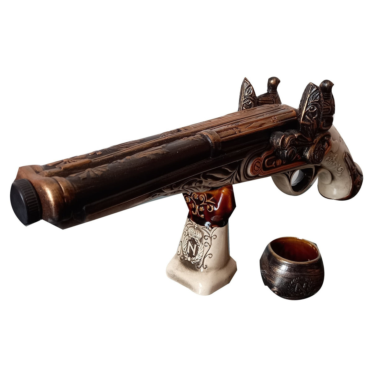 Set pentru servirea bauturilor, Sticla 1.3 l in forma de Pusca cu 6 pahare 100 ml, Ceramica