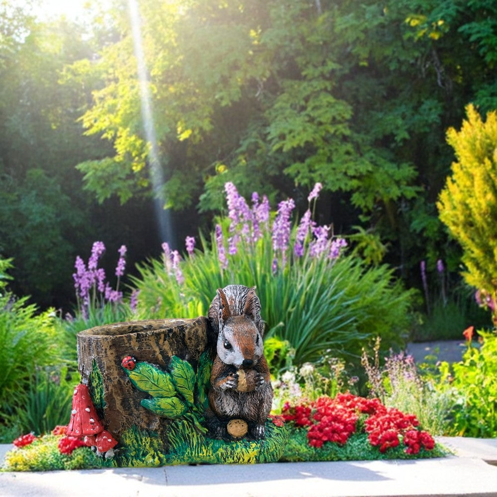 Ghiveci buturuga cu veverita, Polirasina - 30x20 cm