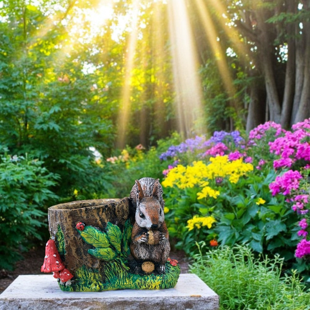 Ghiveci buturuga cu veverita, Polirasina - 30x20 cm