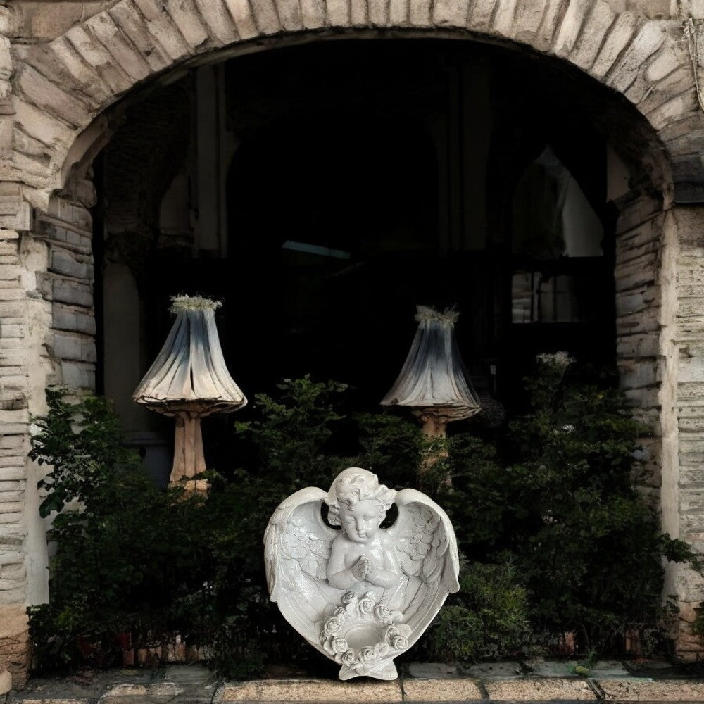 Decoratiune Ingeras, lucrata manual din Ipsos,cu suport de lumanare 22x17cm