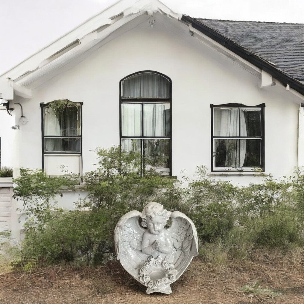 Decoratiune Ingeras, lucrata manual din Ipsos,cu suport de lumanare 22x17cm