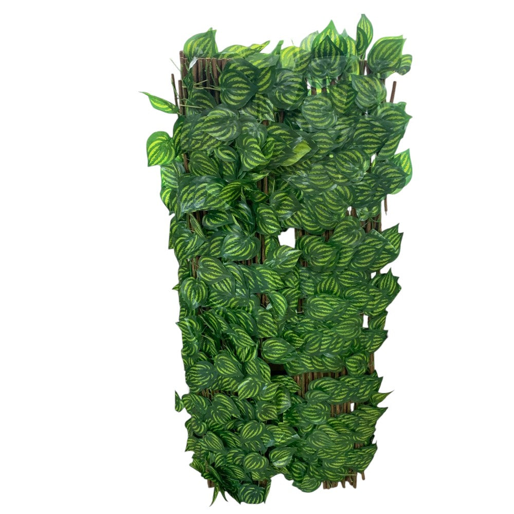 Gard artificial Iedera verde, Extensibil, Panou flexibil din nuiele, cu frunze verzi din material sintetic, 120x30 cm