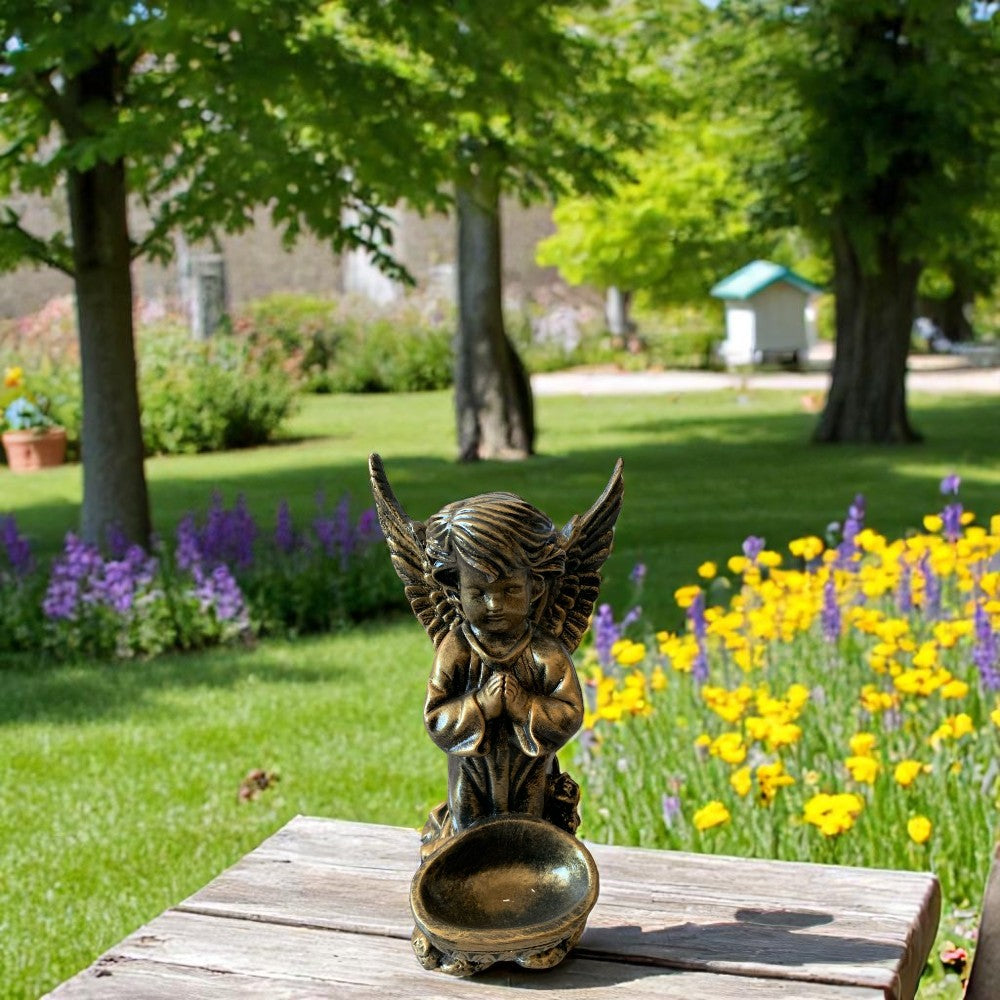 Decoratiune Ingeras, lucrata manual din ceramica cu suport de lumanare ,33 cm, Bronz