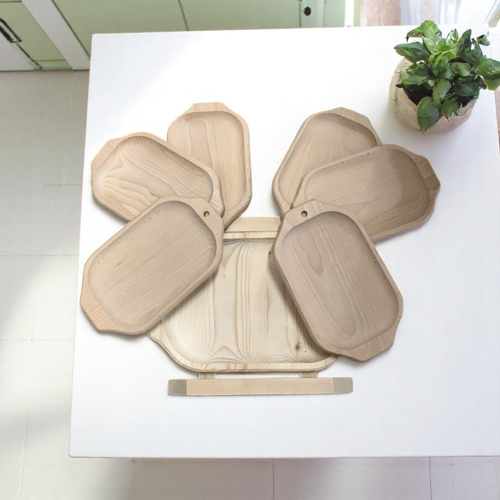 Set 7 Platouri dreptunghiulare pe suport de lemn