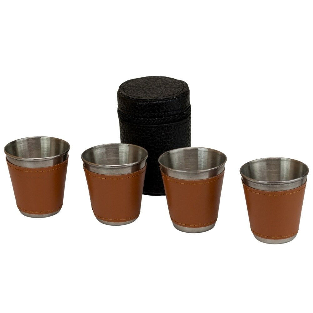 Set 4 pahare Inox cu Husa din Piele