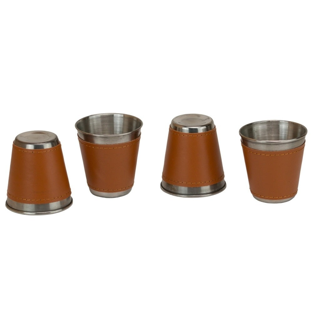 Set 4 pahare Inox cu Husa din Piele