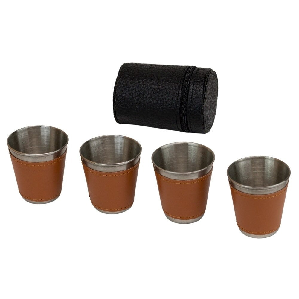 Set 4 pahare Inox cu Husa din Piele