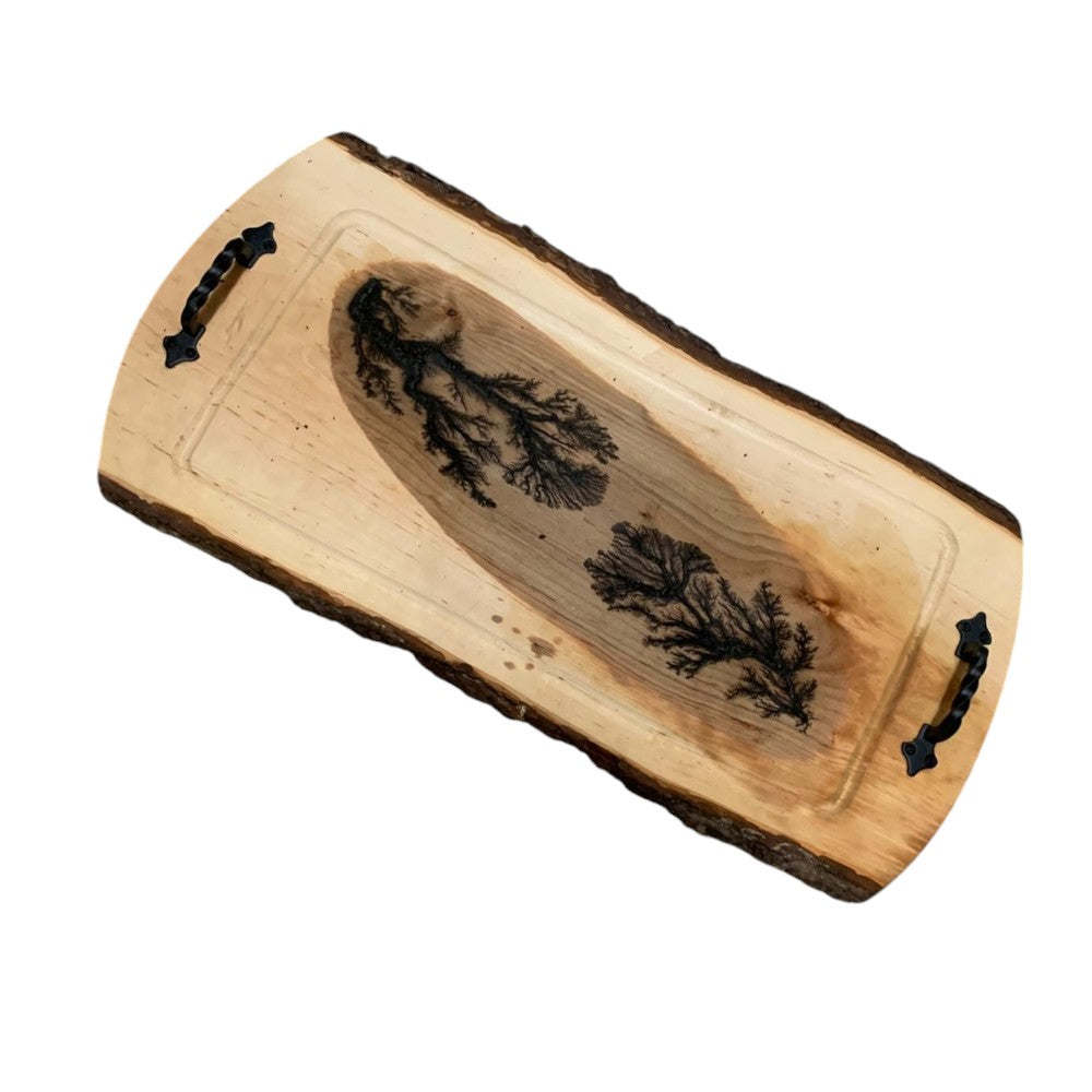 Platou servire din Lemn masiv, cu manere din Fier forjat, 60x32 cm