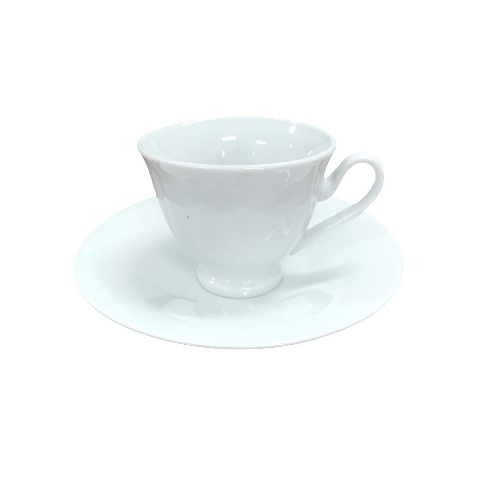 Set 6 cesti espresso cu farfurie, 75 ml, Portelan, Alb Lucios