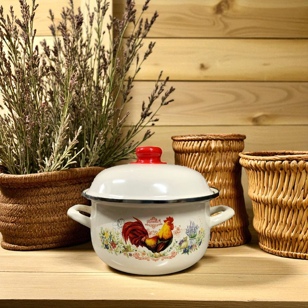 Oala din otel emailat ,cu capac, 3.5 Litri