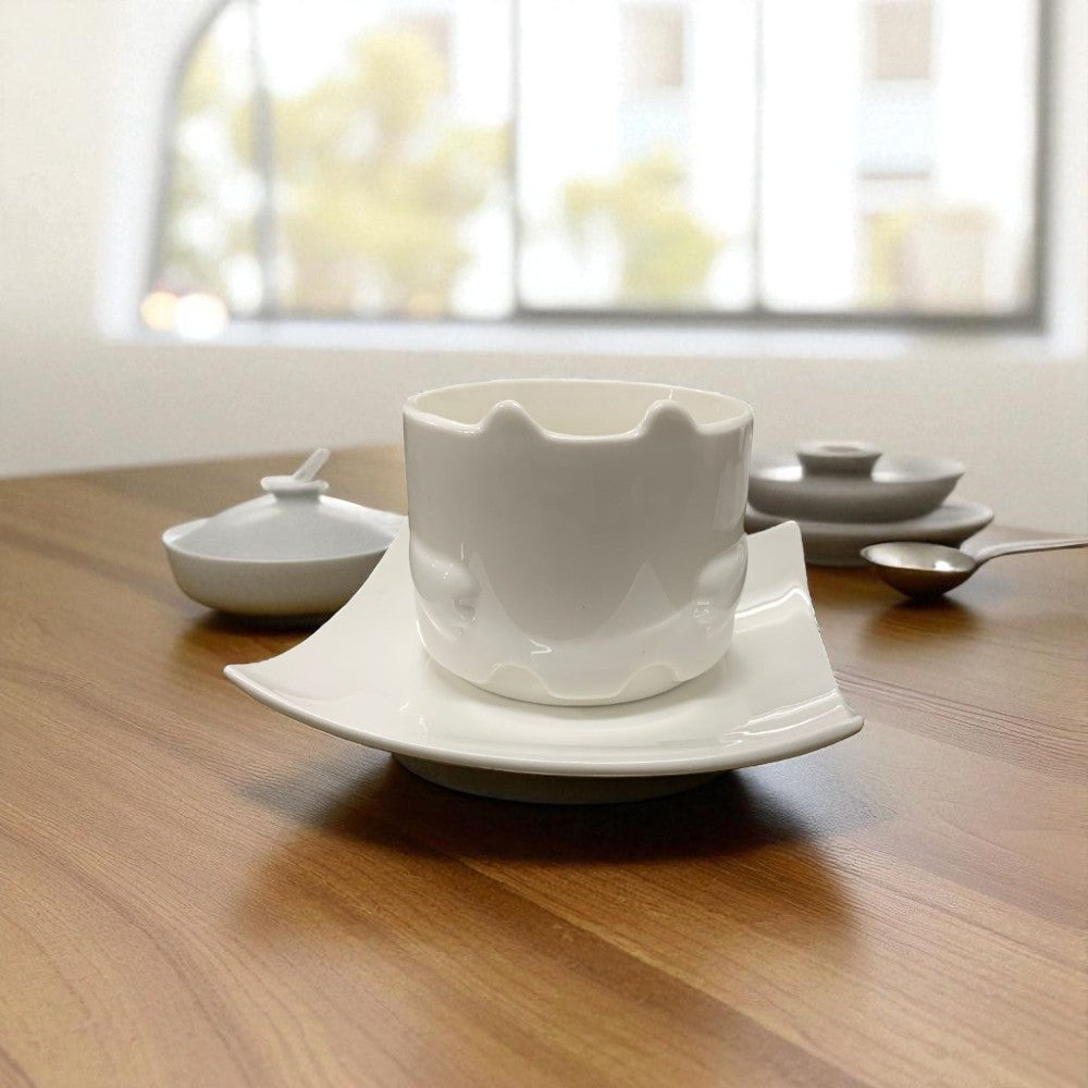 Set 6 cesti cu farfurioare , model 3D pisica , Portelan , 200 ml