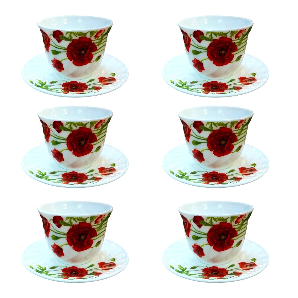Set 6 cesti cu farfurii , Opal , 190/210 ml, model Maci