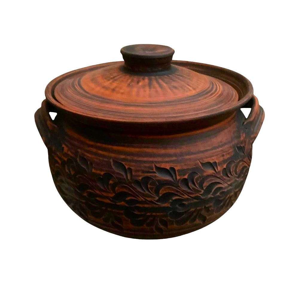 Oala pentru Cuptor cu Manere si Capac din Angob, Lut Rosu, 8 litri , 23x31 cm