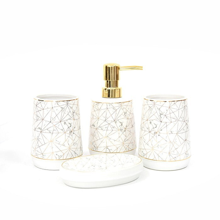 Set 4 Accesorii pentru Baie din Ceramica, savoniera, dozator sapun, pahare, periuta de dinti, pasta, sapun lichid, culoare negru, alb