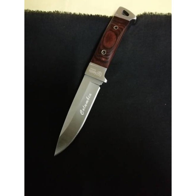 Cutit din Otel Inoxidabil , Maner din Lemn de Trandafir Rosu, cu Teaca Portabila, 19 cm, Lama 9.5 cm