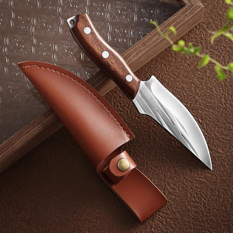 Cutit pentru Carne Otel inoxidabil, Maner de lemn si Husa din piele, 21 cm / 160g