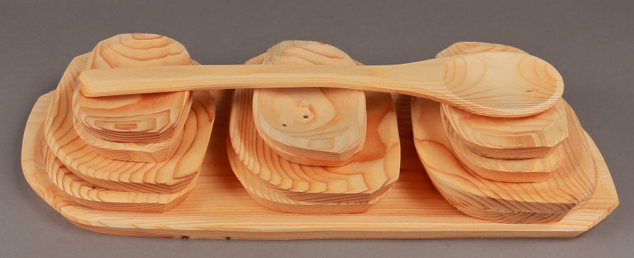 Set 13 Tavi Servire din Lemn cu Lingura, 59x23, 21x15, 17x10, 45cm