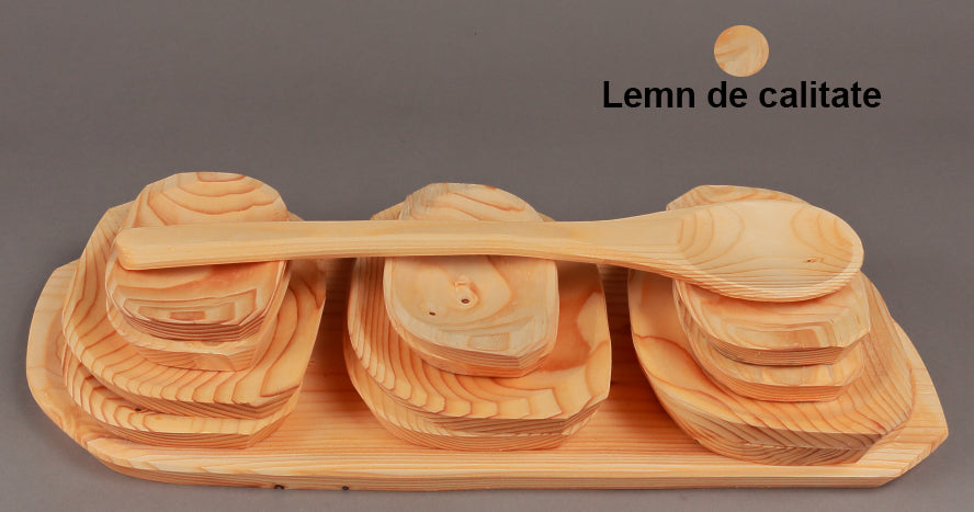 Set 13 Tavi Servire din Lemn cu Lingura, 59x23, 21x15, 17x10, 45cm