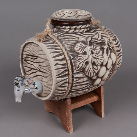 Butoi din Ceramica cu Robinet, 4l, pe suport din Lemn, decorat cu Sfoara