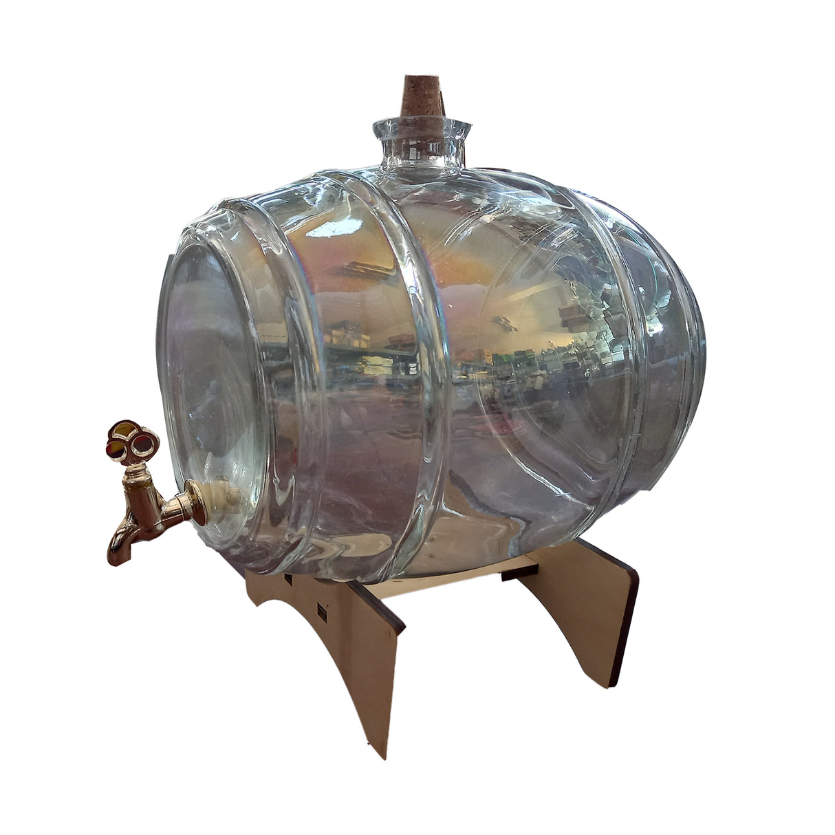 Butoi din sticla, cu robinet, pe suport din lemn, 5 L