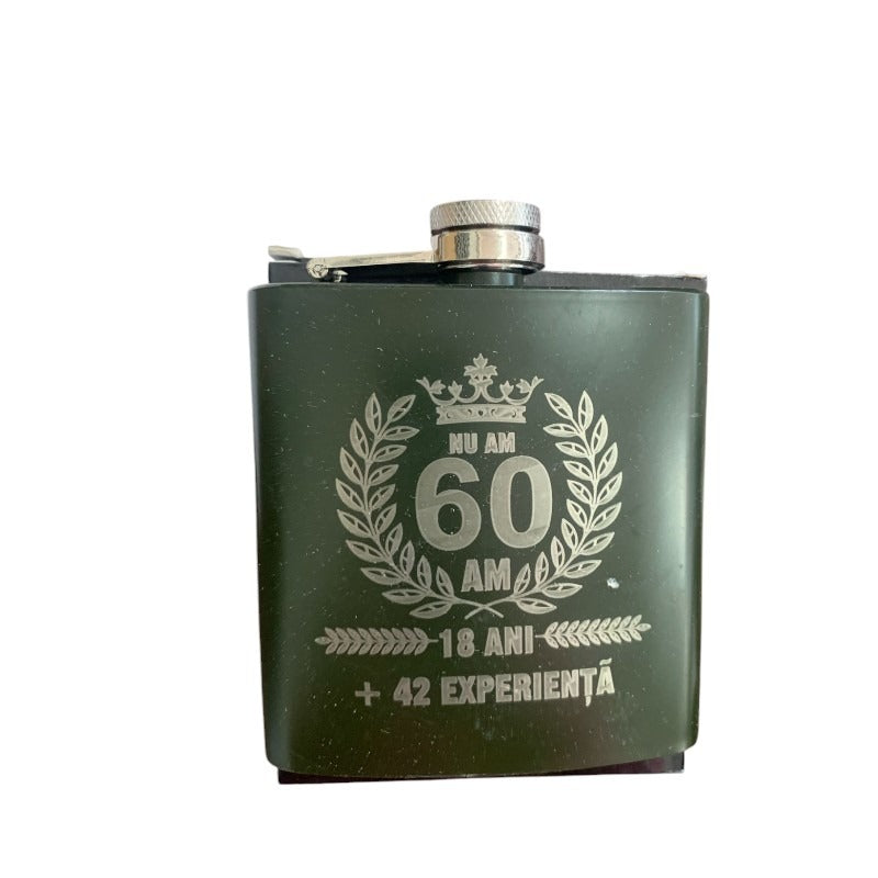 Plosca din Inox, 60 de Ani, 9.5x11.5 cm