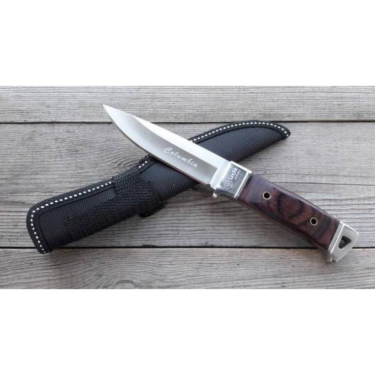 Cutit din Otel Inoxidabil , Maner din Lemn de Trandafir Rosu, cu Teaca Portabila, 19 cm, Lama 9.5 cm