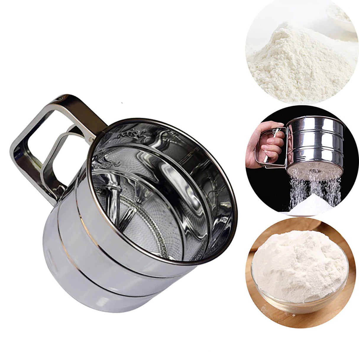 Cana cu Sita pentru cernut Faina sau Zahar, Inox, 13x9.5 cm