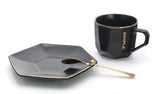 Set ceasca de cafea cu lingurita si farfurie, ceramica, 180ml, 7x8x12 cm