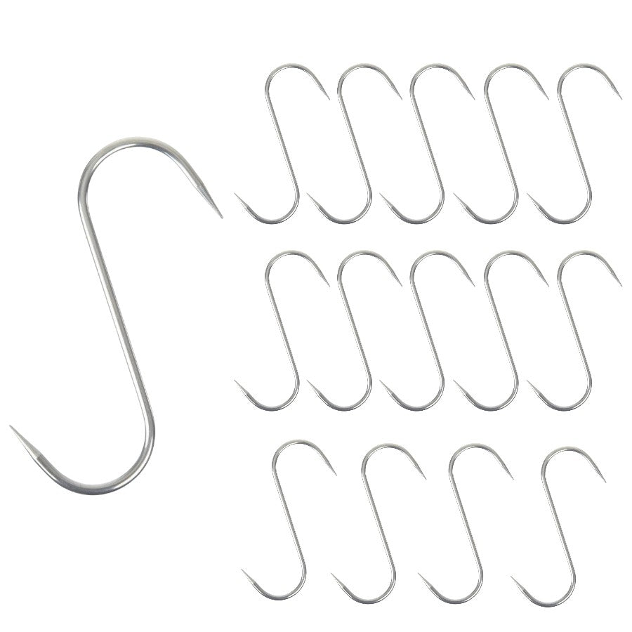 Set 15 Carlige Macelarie cu 2 capete ascutite pentru agatat carne, 24 cm