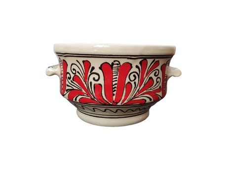 Bol cu Manere din Ceramica, Motiv Traditional, 15 cm, supa, ciorba, mancare, bucatarie, obiect de decor, pictat manual