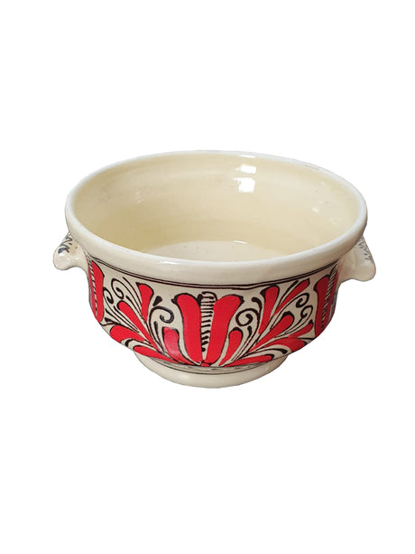 Bol cu Manere din Ceramica, Motiv Traditional, 15 cm, supa, ciorba, mancare, bucatarie, obiect de decor, pictat manual