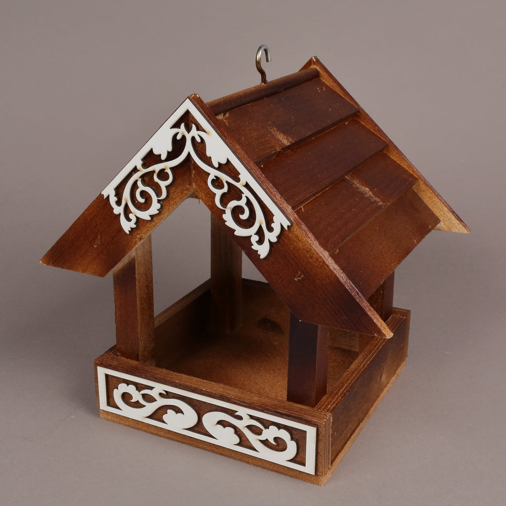 Casuta pentru Pasari, Lemn, Maro cu detalii Albe, 21x16x29 cm