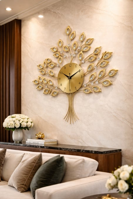 Ceas Perete Metalic Elegant auriu - 62x55 cm
