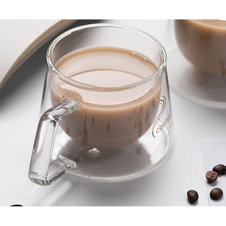 Ceasca Cafea 200 ml, din Sticla cu pereti dubli, Termorezistenti, 13x10x7.5 cm