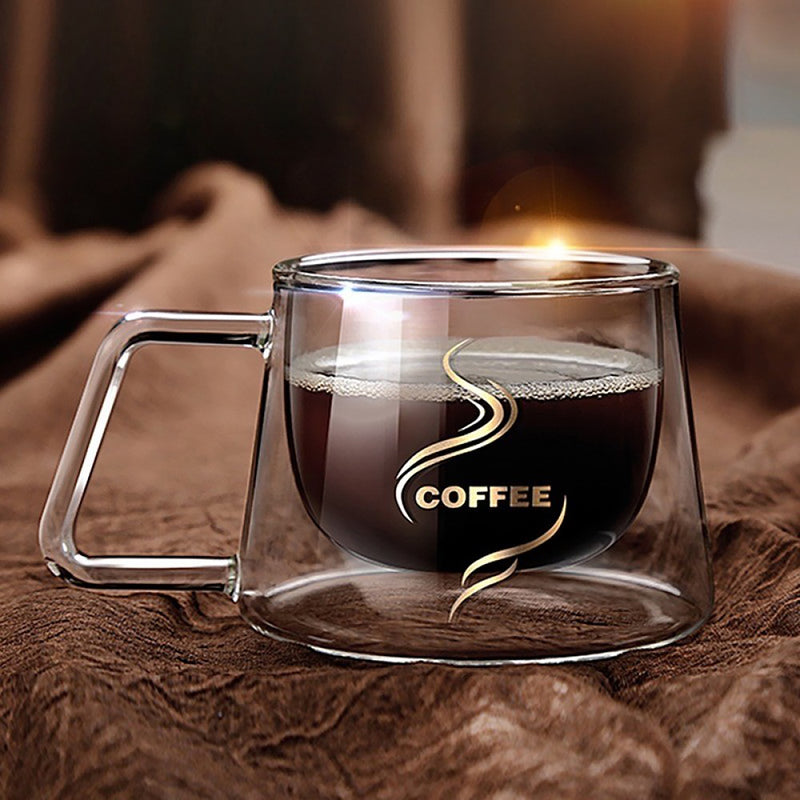 Ceasca Cafea 200 ml, din Sticla cu pereti dubli, Termorezistenti, 13x10x7.5 cm