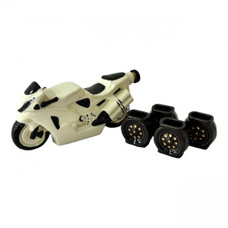 Set ceramica pentru bautura, in forma de Motocicleta 500 ml cu 4 pahare , 25 ml