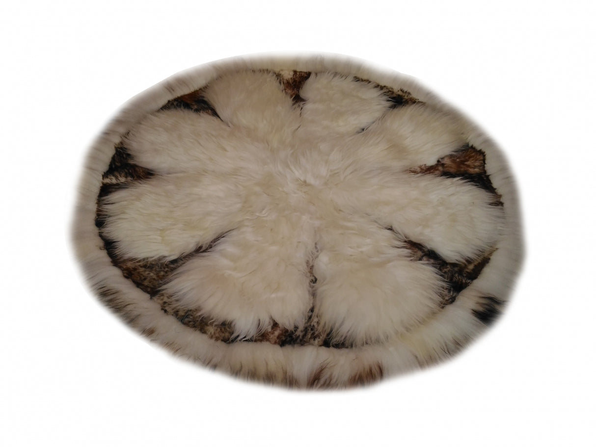 Covor Rotund din Blana Naturala de Oaie, 130 x 130 cm