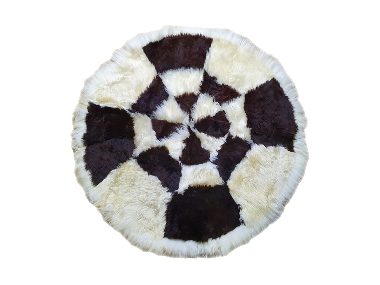 Covor Rotund din Blana Naturala de Oaie, 130 x 130 cm