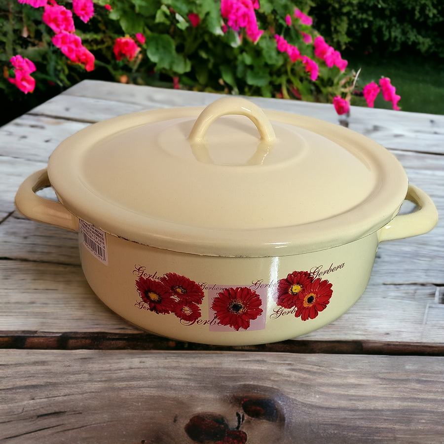 Cratita cu capac emailata, Galbena, 25 cm