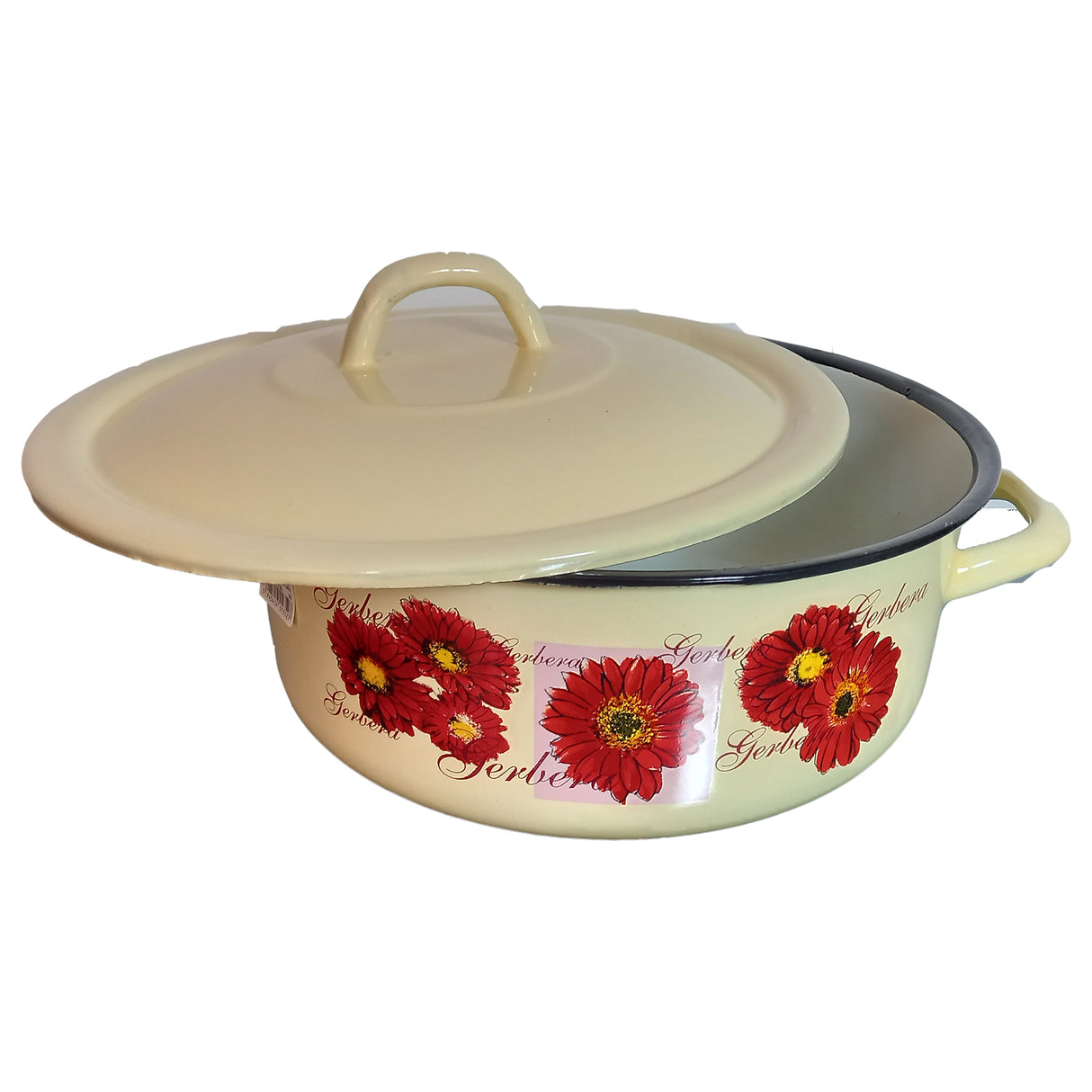 Cratita cu capac emailata, Galbena, 25 cm, 5l