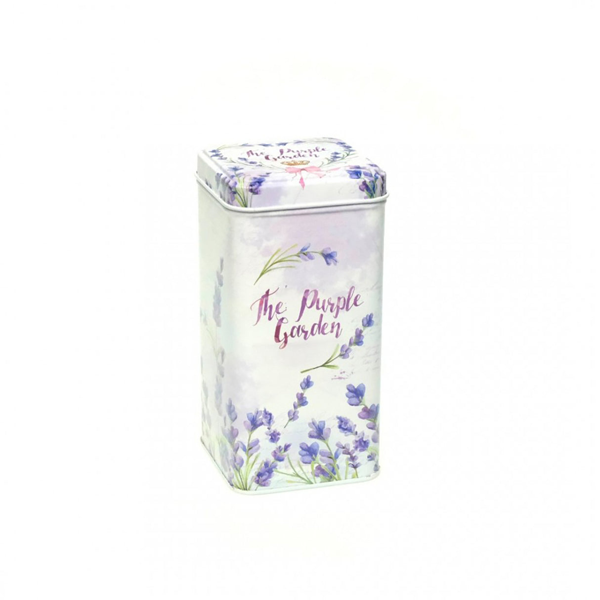 Cutie Metalica pentru Ceai sau Cafea cu capac, Model Lavanda, 14,5x7,5x7,5 cm