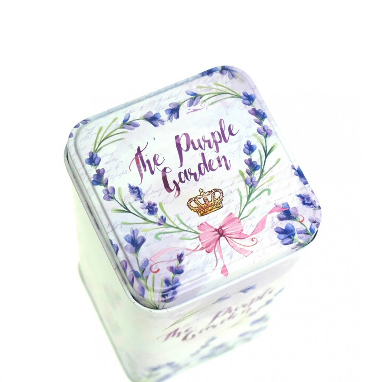 Cutie Metalica pentru Ceai sau Cafea cu capac, Model Lavanda, 14,5x7,5x7,5 cm