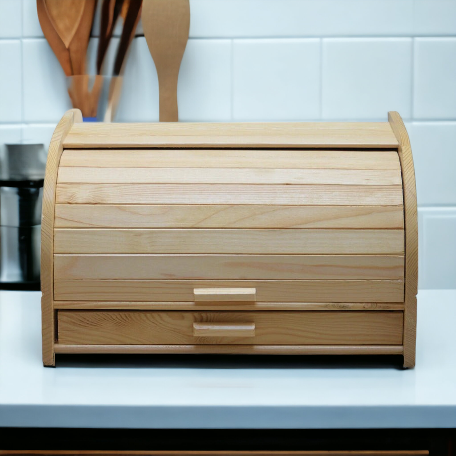 Cutie pentru Paine cu Tocator si Sertar din Lemn, 41x28x21cm