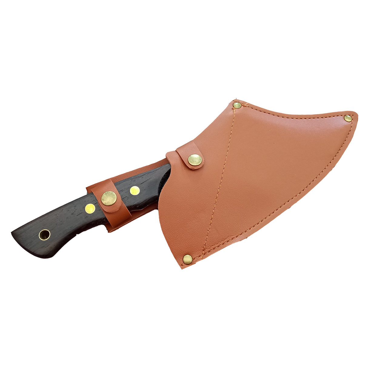 Cutit forjat manual, Otel inoxidabil, Maner din Lemn, Husa Maro, 31 cm