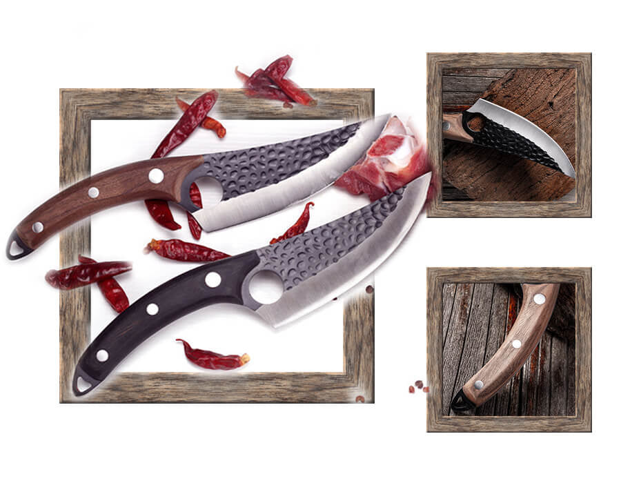 Cutit-Satar, Forjat Manual, Otel Inoxidabil, 27 cm, Maner Lemn Maro, Husa Piele Ecologica