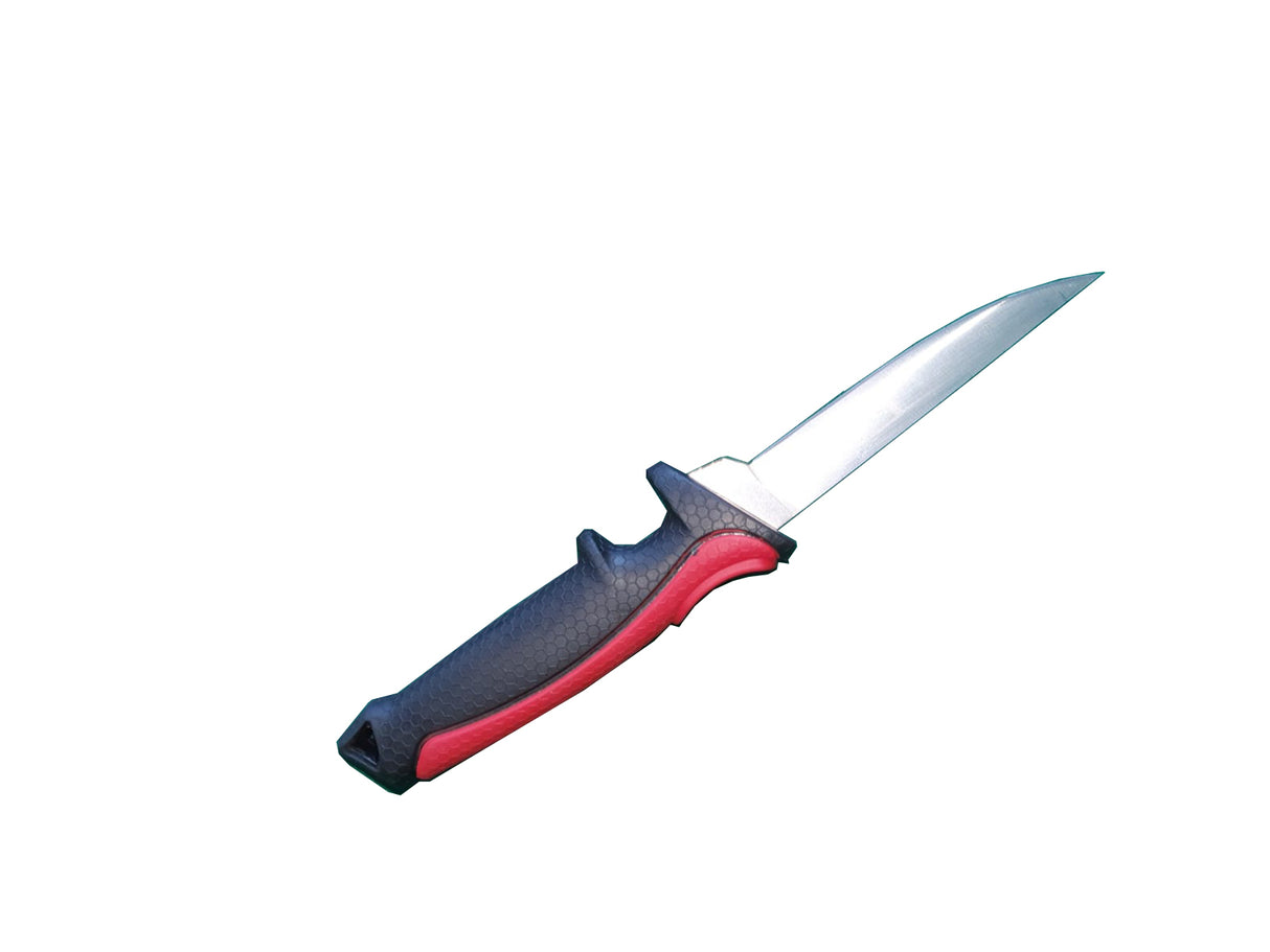 Cutitul Macelarului cu teaca neagra din plastic, maner rosu cu negru, Ringer, 27 cm , transare, dezosare, carne, teaca neagra, maner cauciuc, porc, pasare